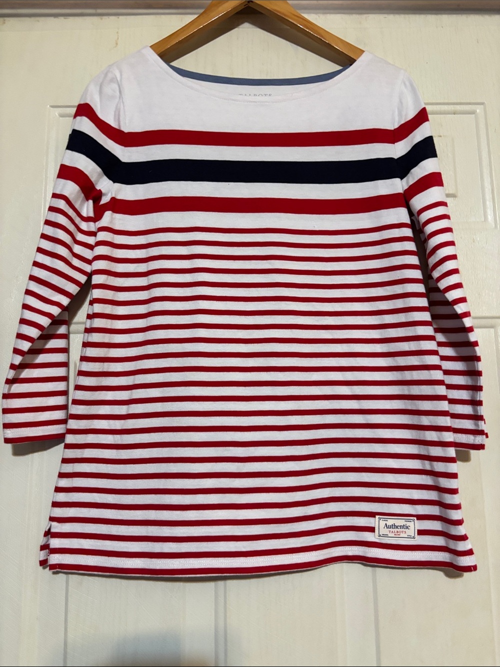 Talbots Red White Navy Striped‎ Boatneck Top